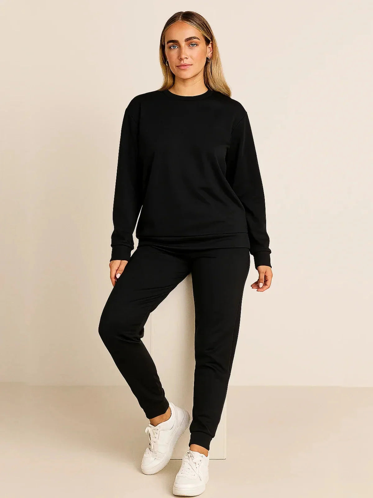 Women's Plain Long Sleeve Two-Piece Set